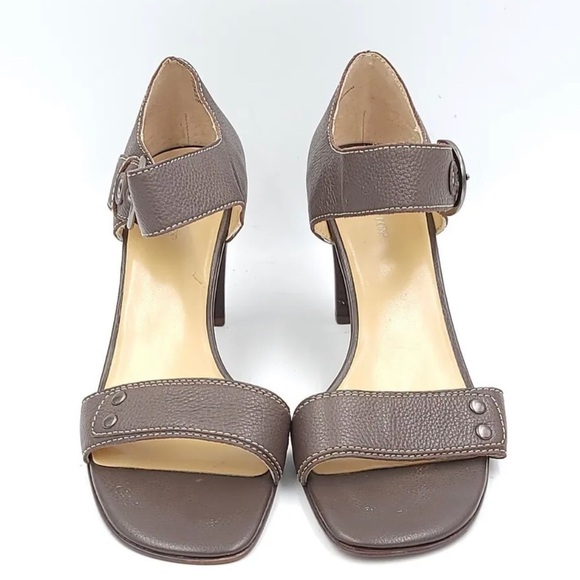 Worthington Size 9.5M Ankle Strap Open Toe Heeled Shoe Leather Brown - Picture 2 of 6